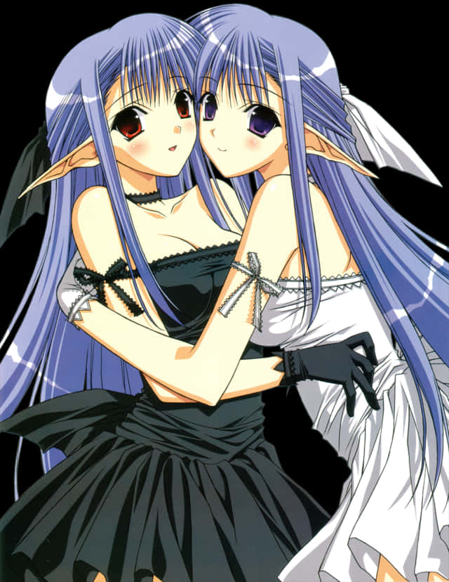 A Couple Of Anime Girls Hugging