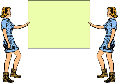 A Cartoon Of A Woman Holding A Large Square