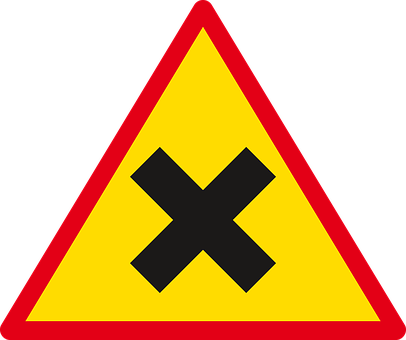 A Yellow Triangle With A Black X On It