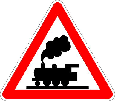 A Red Triangle Sign With A Train On It