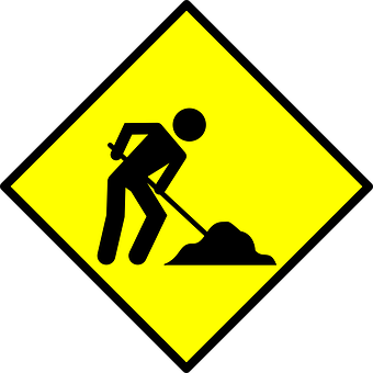 A Yellow Diamond Sign With A Person Digging A Hole