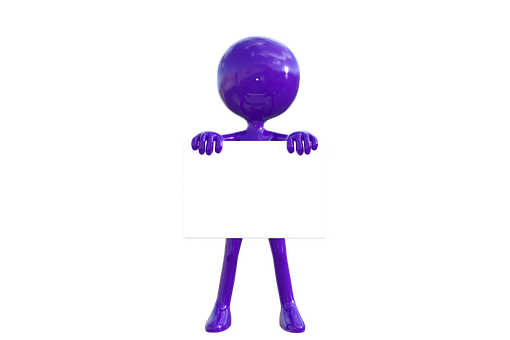 A Purple Figure Holding A White Sign