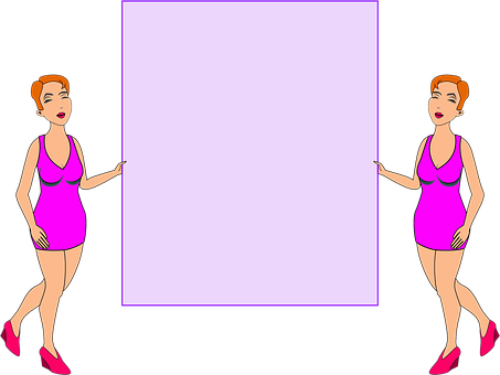 Cartoon Woman In Pink Dress Holding A White Sign
