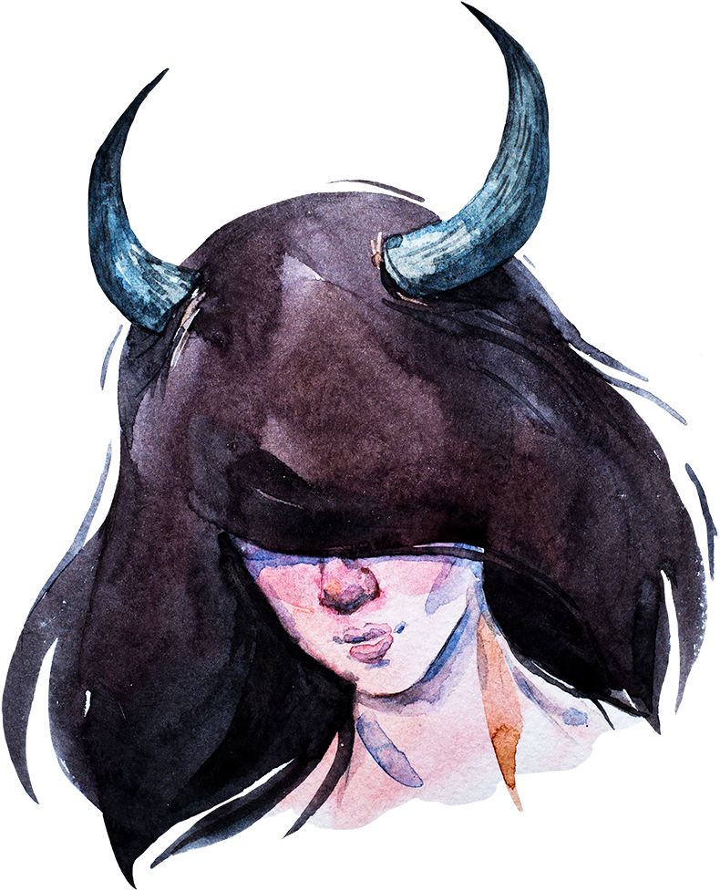 A Watercolor Of A Woman With Horns