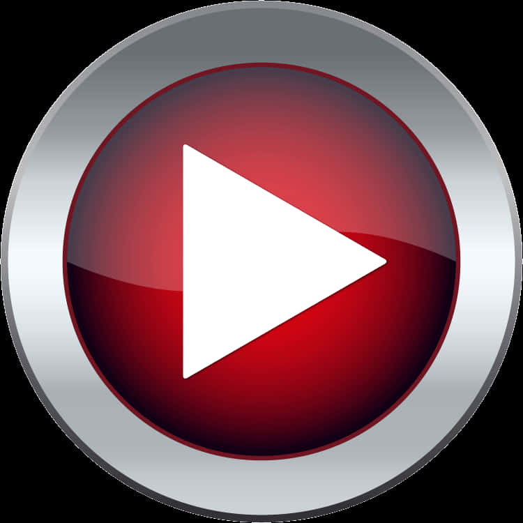 A Red And Silver Button With A White Play Button