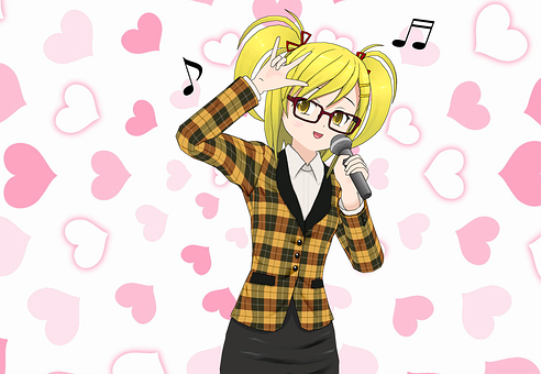 A Cartoon Of A Girl Holding A Microphone
