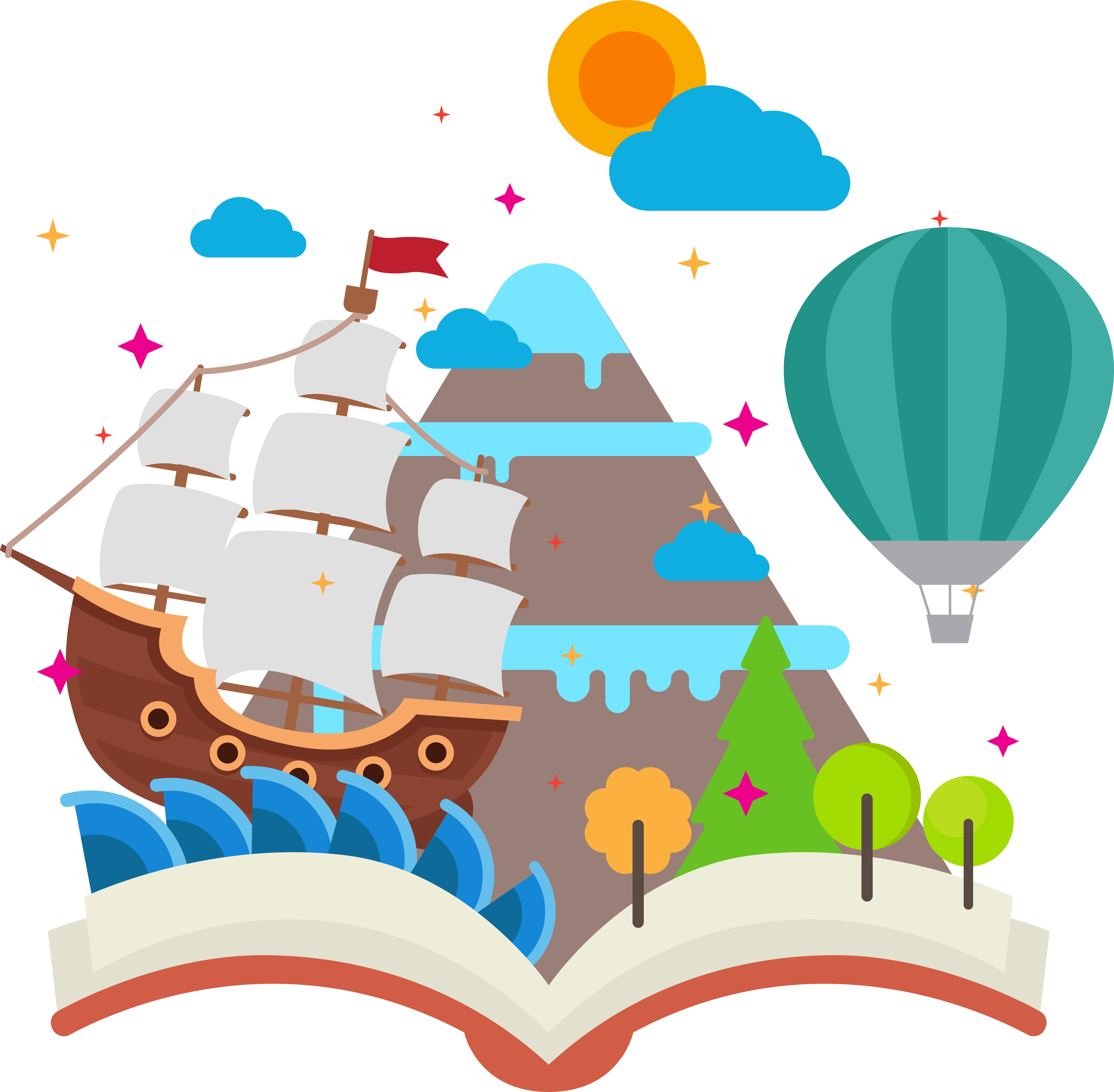 A Book With A Ship And Hot Air Balloons