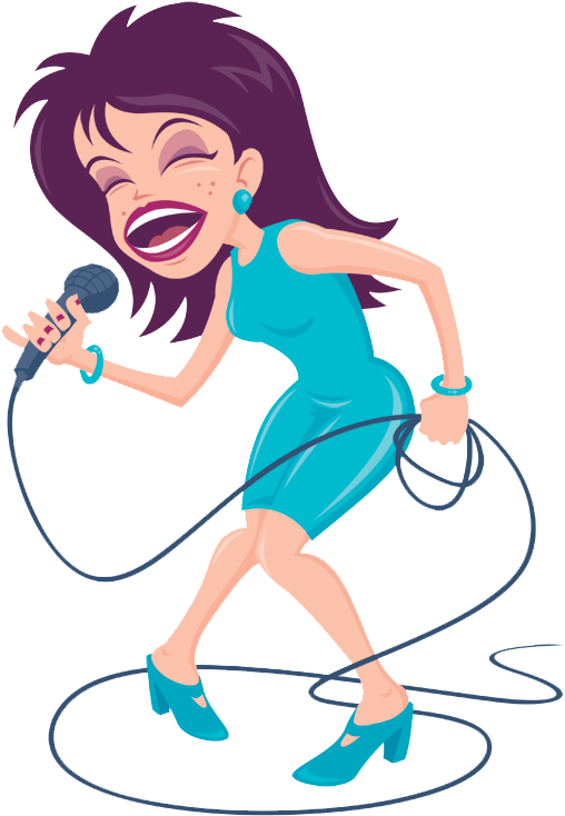 A Cartoon Of A Woman Singing With A Microphone