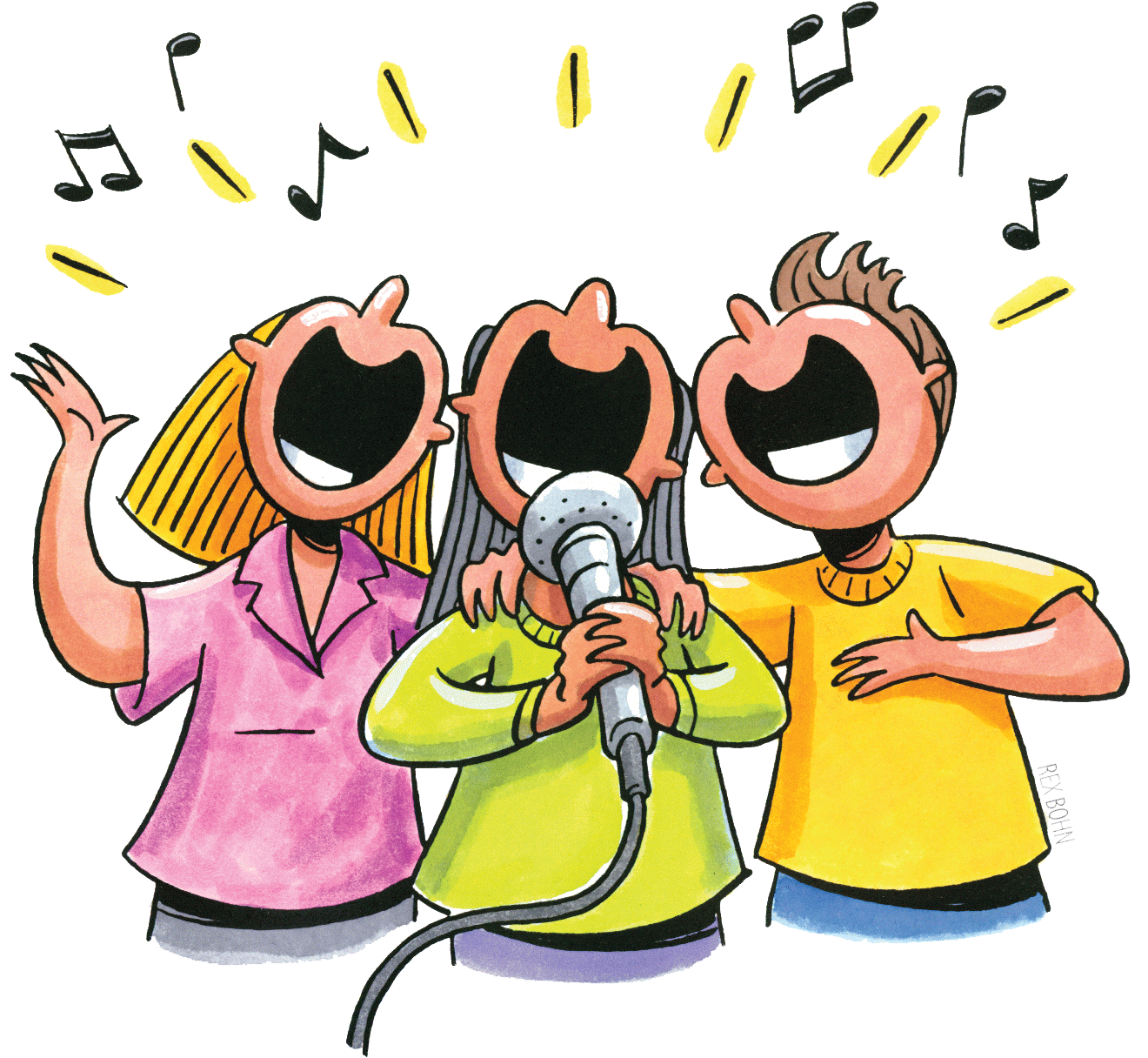 Cartoon Of Kids Singing Into A Microphone