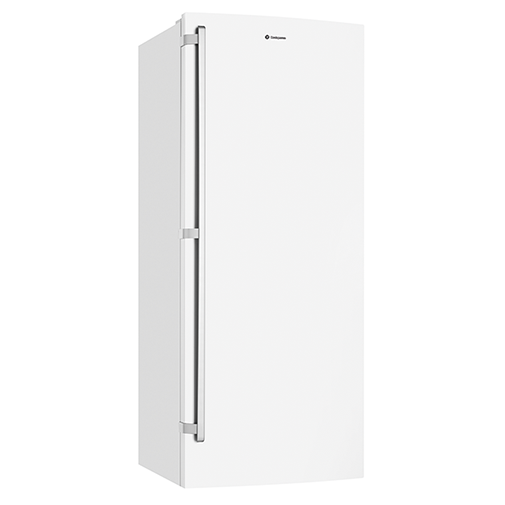 A White Refrigerator With Silver Handles