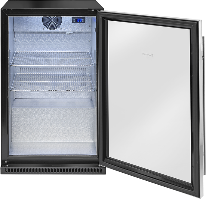 A Black And Silver Refrigerator
