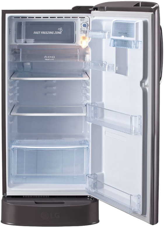 A Refrigerator With Shelves And A Screen