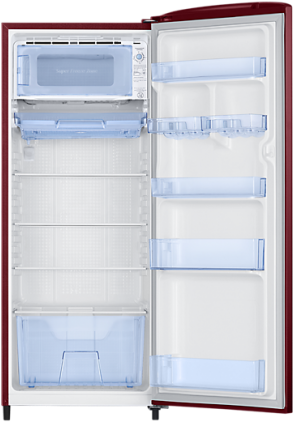A Refrigerator With Shelves And Drawers