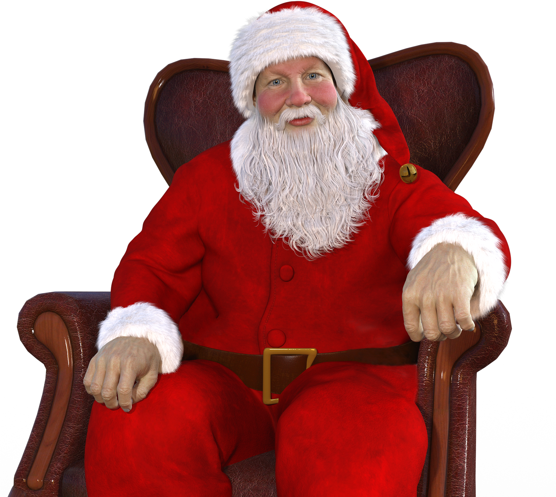 A Man In A Red Suit Sitting In A Chair
