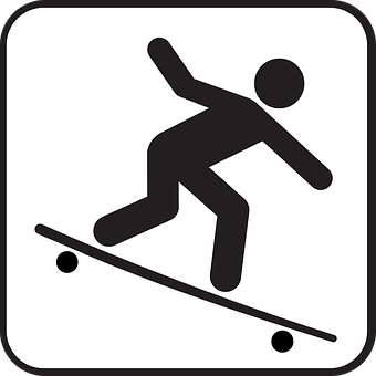 A Black And White Sign With A Person Skating