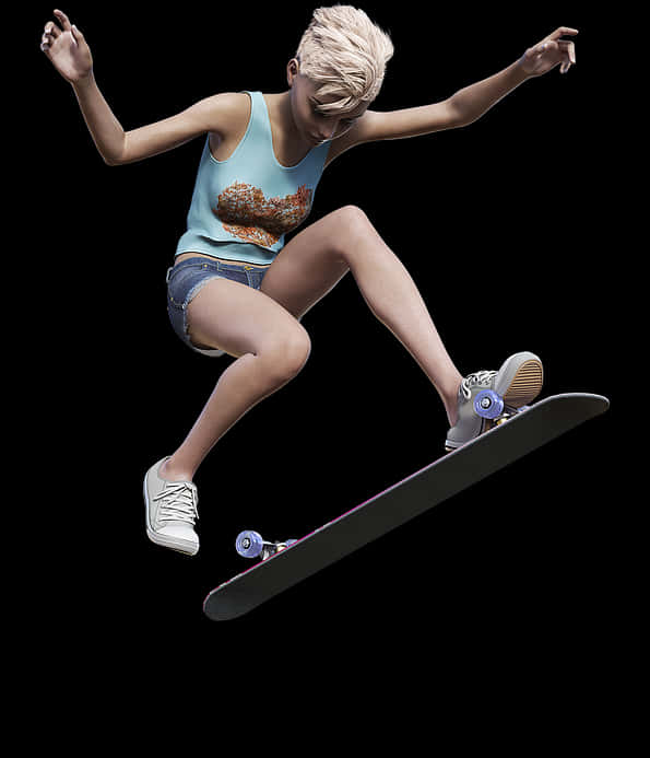 Blonde Girl Riding Skateboard