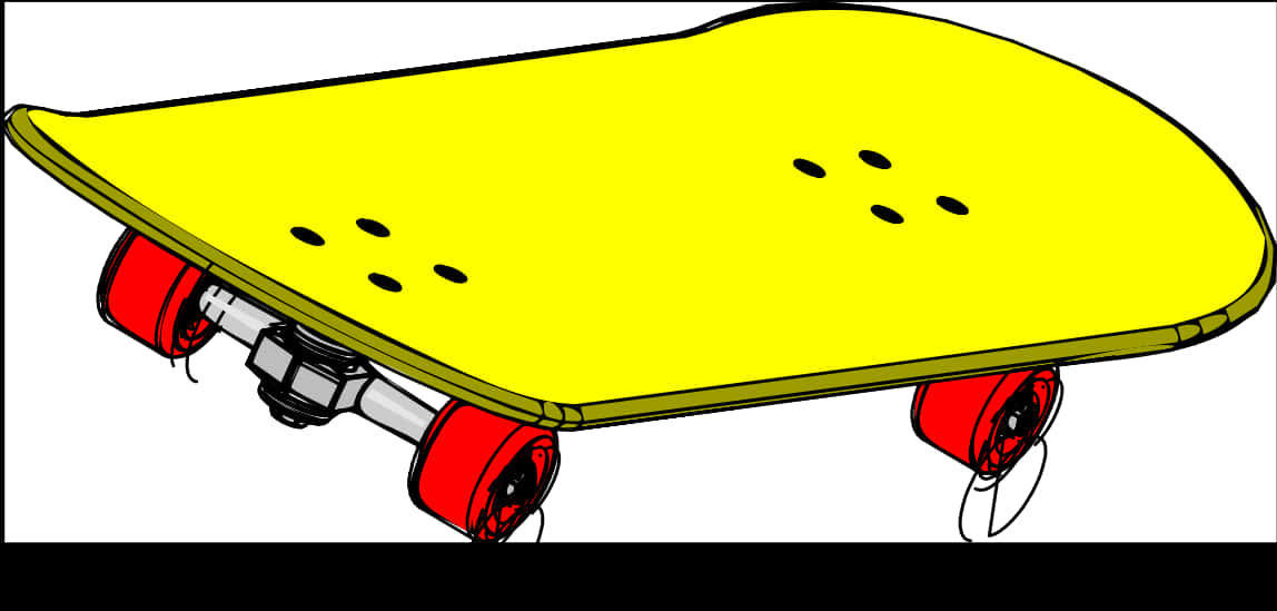 A Yellow Skateboard With Red Wheels