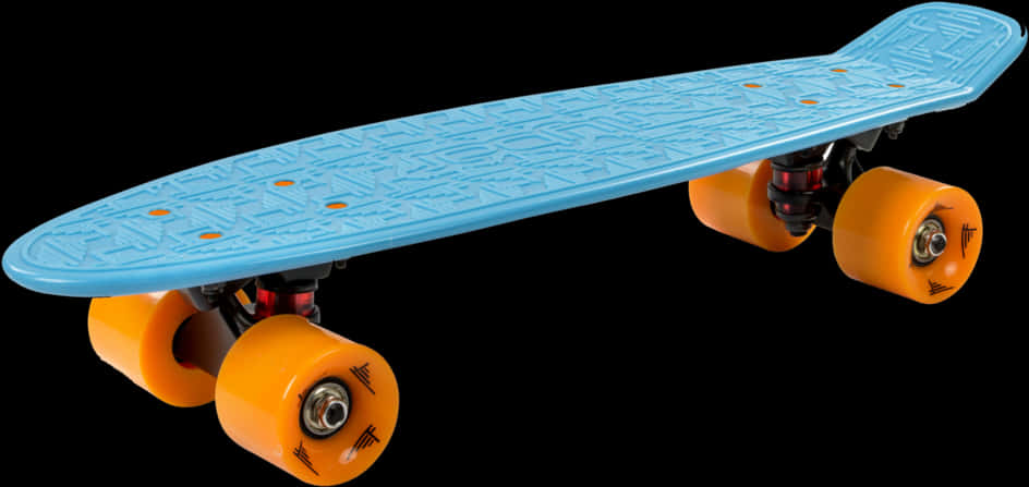 Blue Skateboard With Orange Wheels