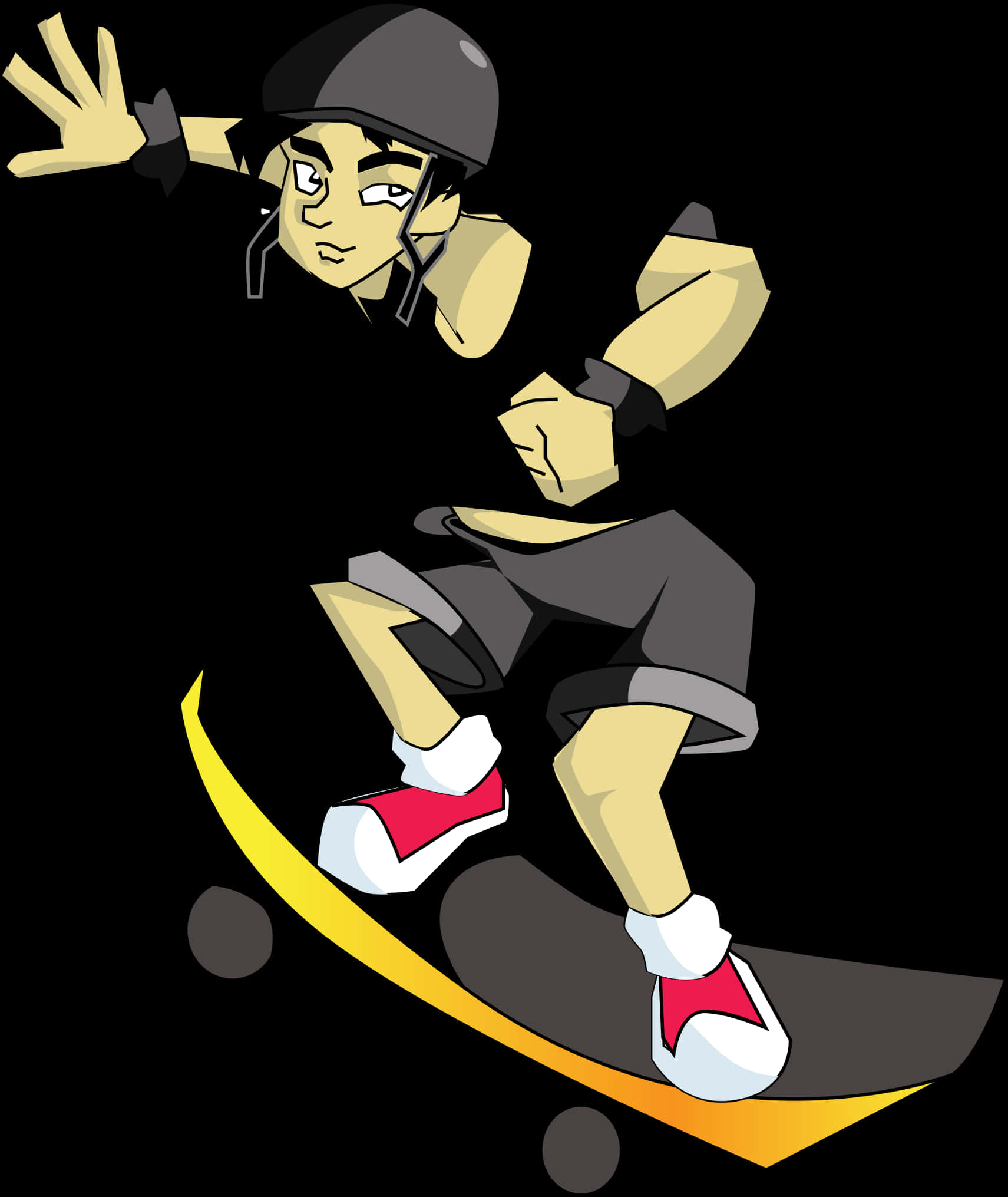 Cartoon Man Riding Black Skateboard