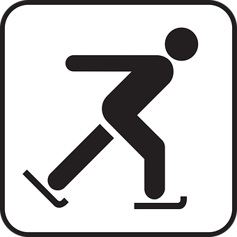 A Black And White Sign With A Figure Skating