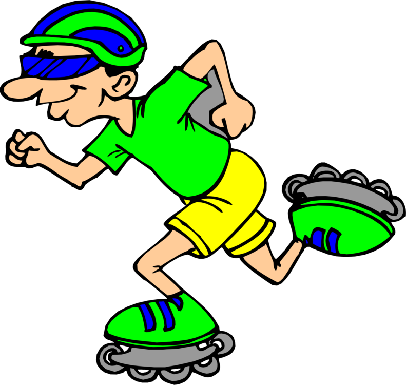 A Cartoon Of A Man On Roller Skates