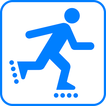 A Blue And White Sign With A Figure Skating