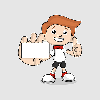 A Cartoon Character Holding A Blank Card