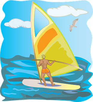 A Man On A Surfboard With A Sail
