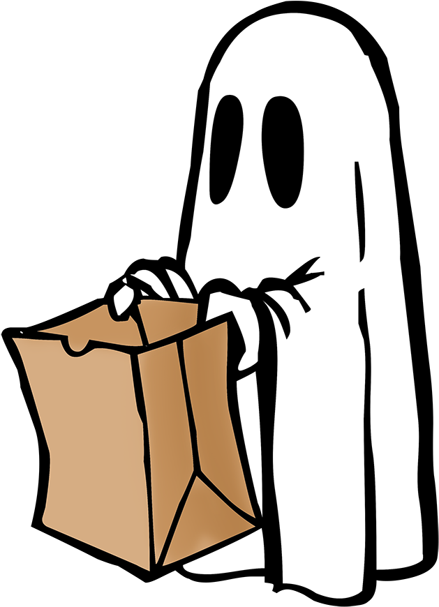 A Cartoon Of A Ghost Holding A Bag