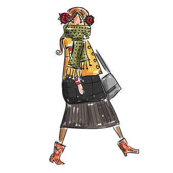 A Cartoon Of A Woman Wearing A Scarf And A Skirt