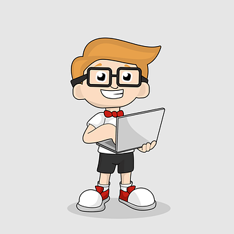 A Cartoon Of A Boy Holding A Laptop