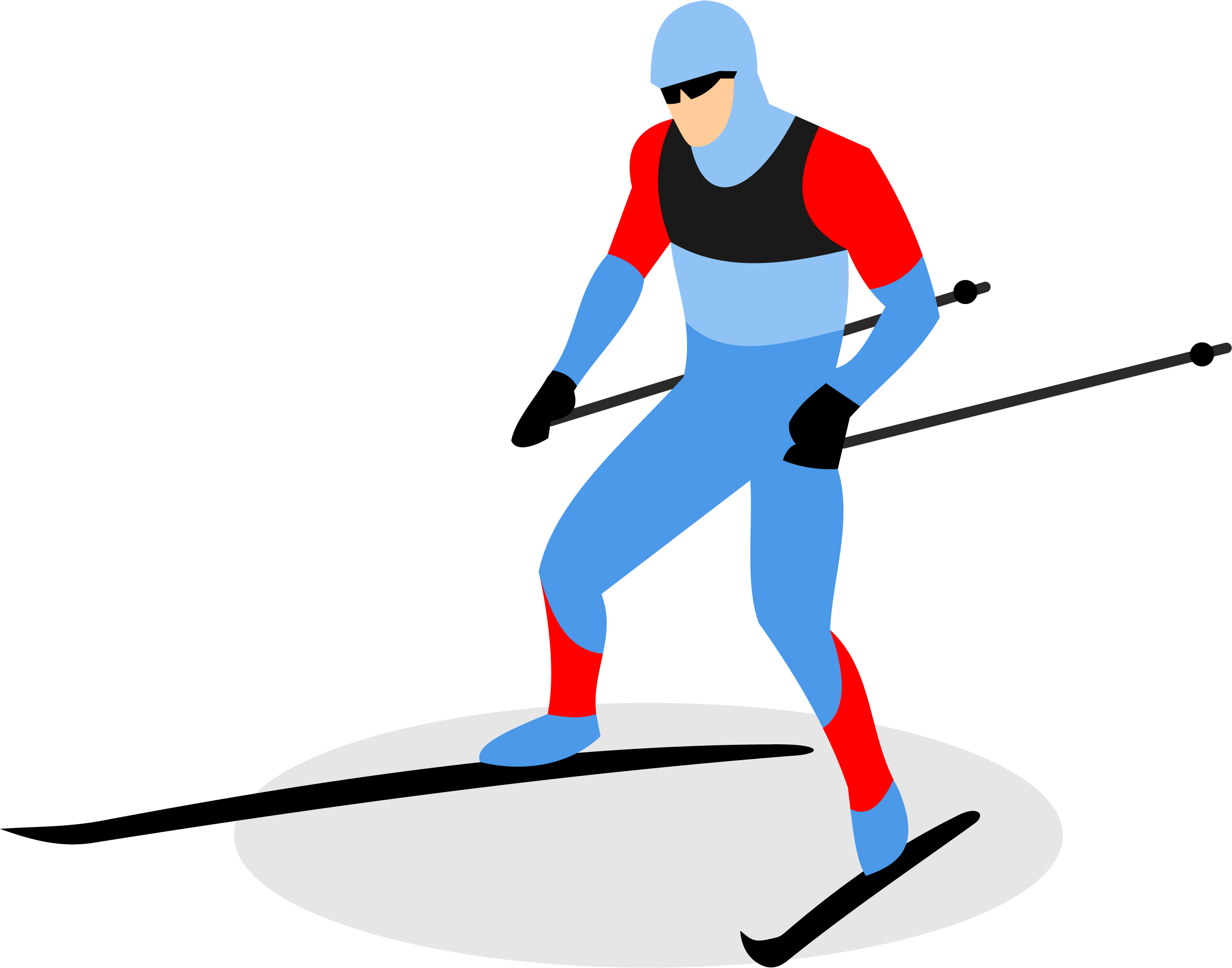 A Man In A Blue And Red Suit Skiing
