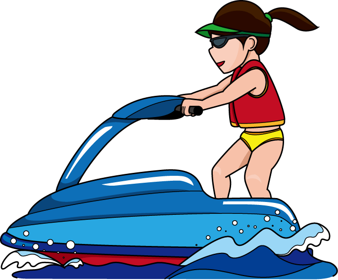 A Cartoon Of A Woman On A Jet Ski