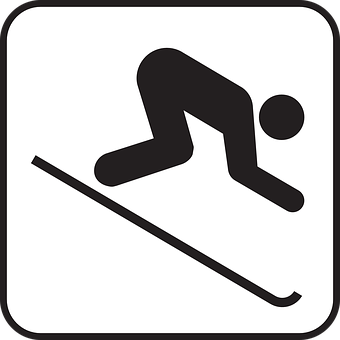 A Black And White Sign With A Person Skiing