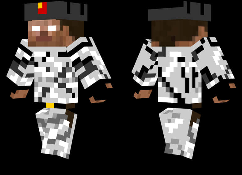 A Pixelated Character In A Black And White Uniform