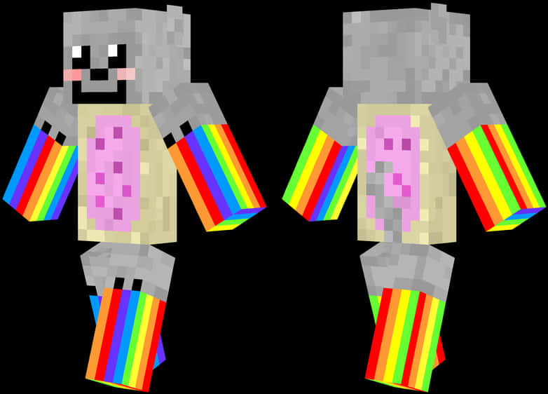A Pixelated Cartoon Character With Rainbow Legs