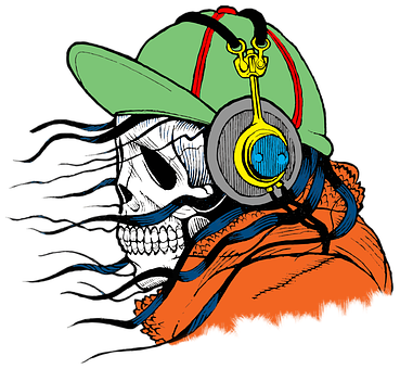 A Skull Wearing A Hat And Headphones