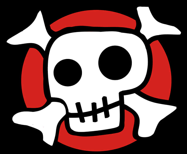 A Cartoon Skull With Bones In A Red Circle