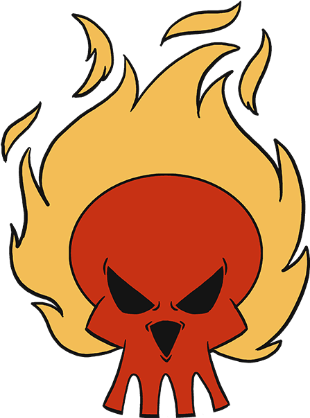 A Cartoon Skull With Flames