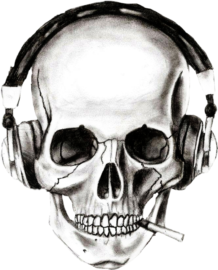 A Skull Wearing Headphones And Smoking Cigarette