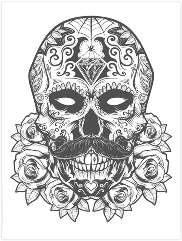 A Skull With Roses And Mustache