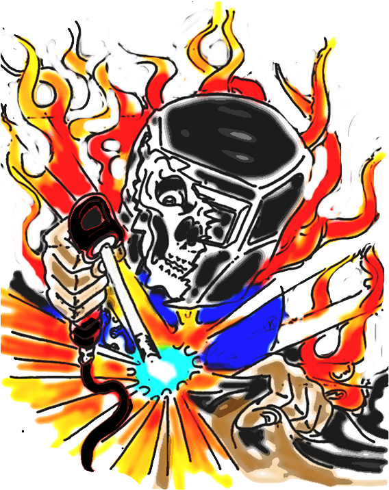 A Cartoon Of A Skull With A Welding Torch