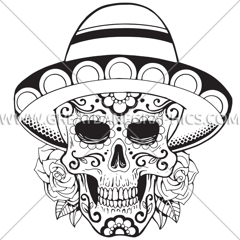 A Skull With Flowers And A Hat