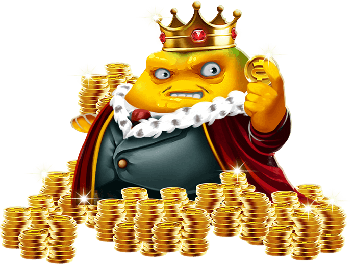 A Cartoon Character With A Crown And A Pile Of Coins
