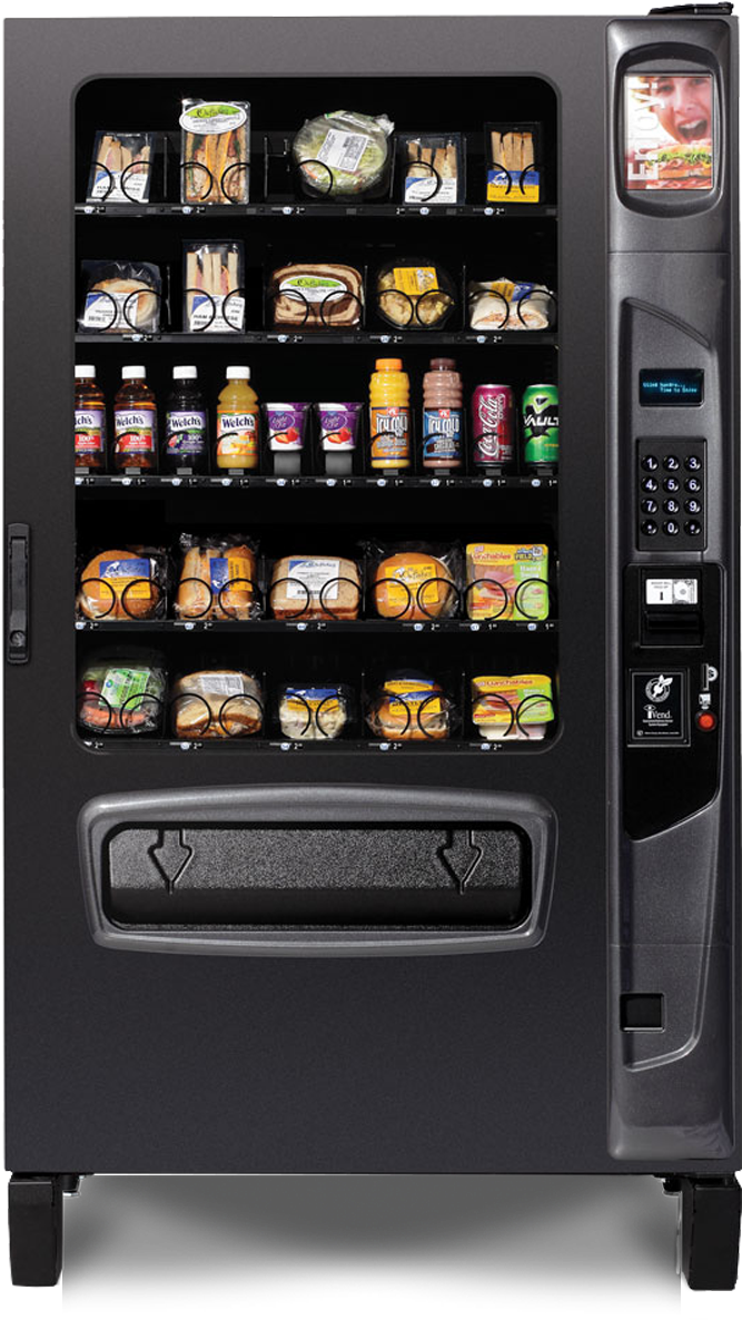 A Vending Machine With Food On Shelves