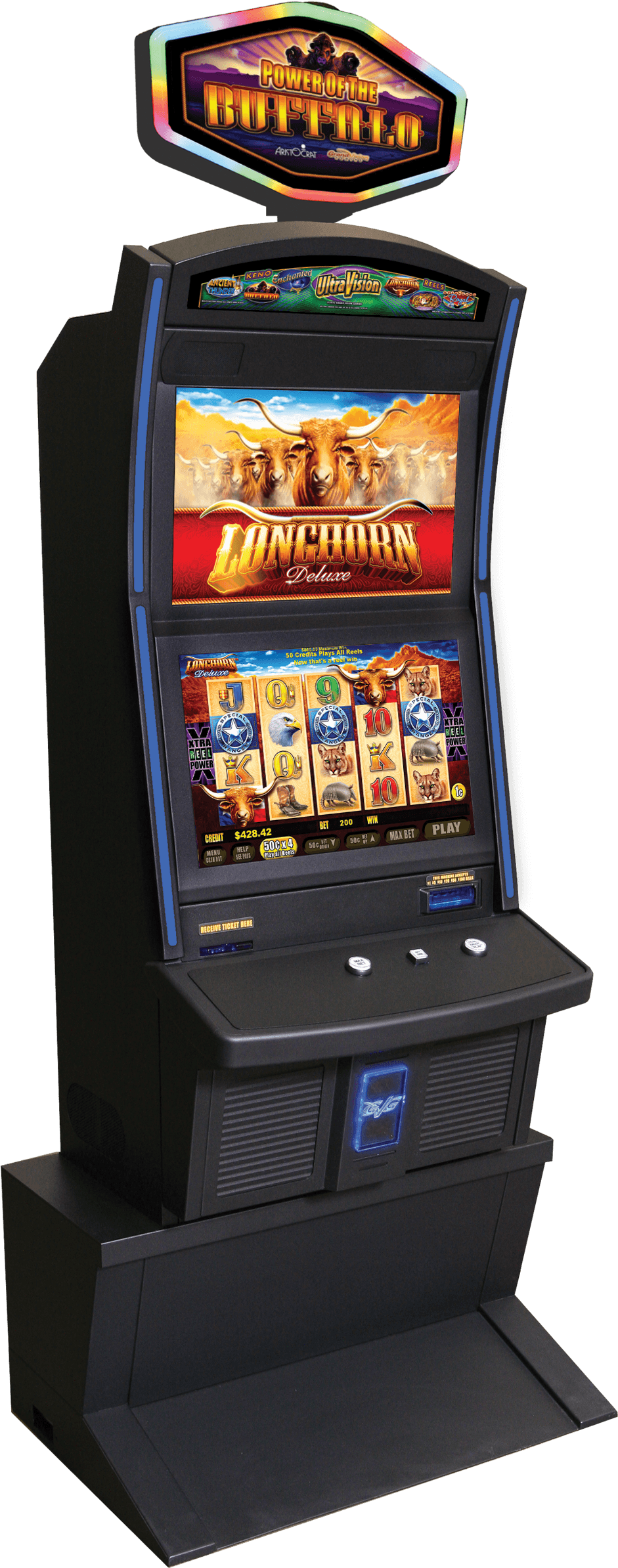 A Black Slot Machine With A Screen