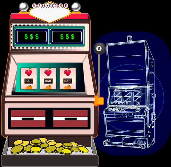 A Machine With Coins And A Blue Background