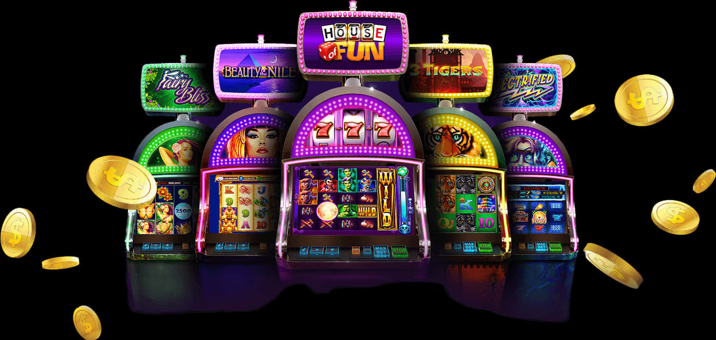 A Group Of Colorful Slot Machines