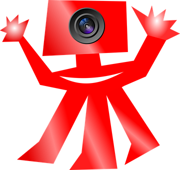 A Red Cartoon Character With A Camera On Its Head