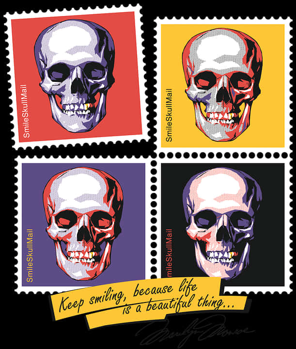 A Set Of Stamps With Skulls